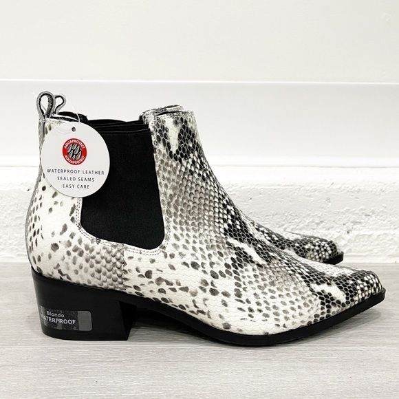 Blondo Shoes - Blondo Emelia Waterproof Chelsea Bootie Black White Snake Print Leather Size 8.5